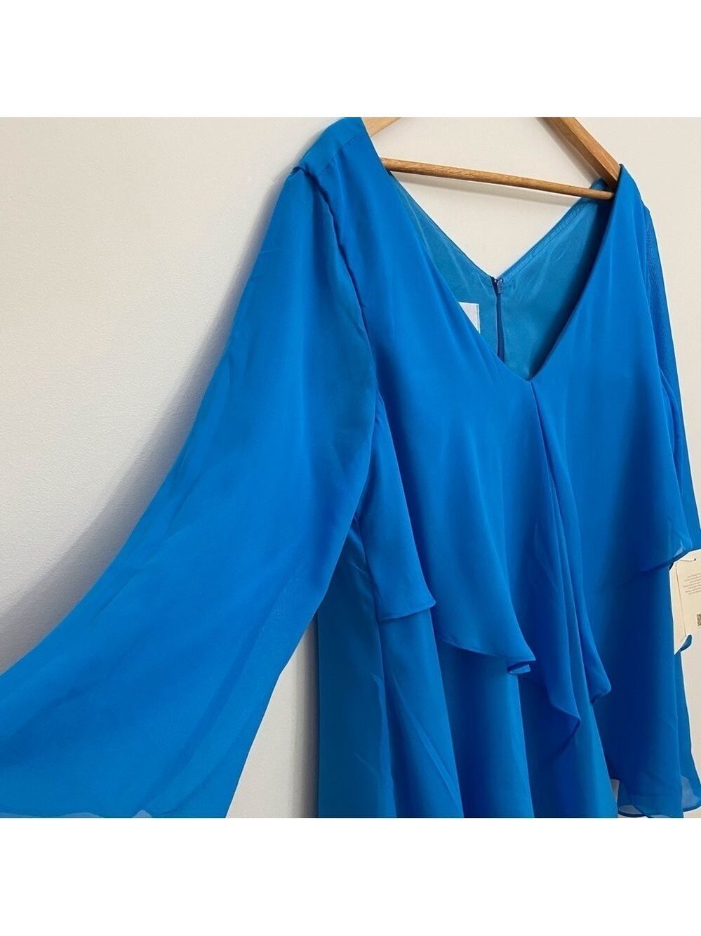 LT Lanting Bride Blue Chiffon Plus XXL Asymmetric Blouse Resort Poolside Chic - Picture 5 of 16